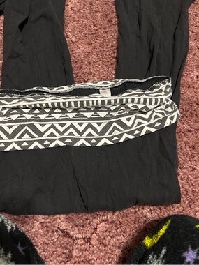 No Boundaries Black Leggings with Monochrome Aztec Fold-Over Waistband